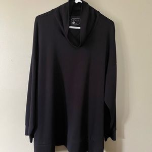 Black, cowl neck shirt with zippered side slits